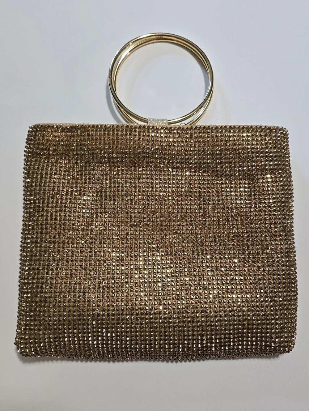 NWT SASHA NEW YORK Gold Crystal Ring-Handle Evening Clutch